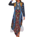 longue à manches longues et chemise fendue boutonnée, style gothique squelette Santa Muertes